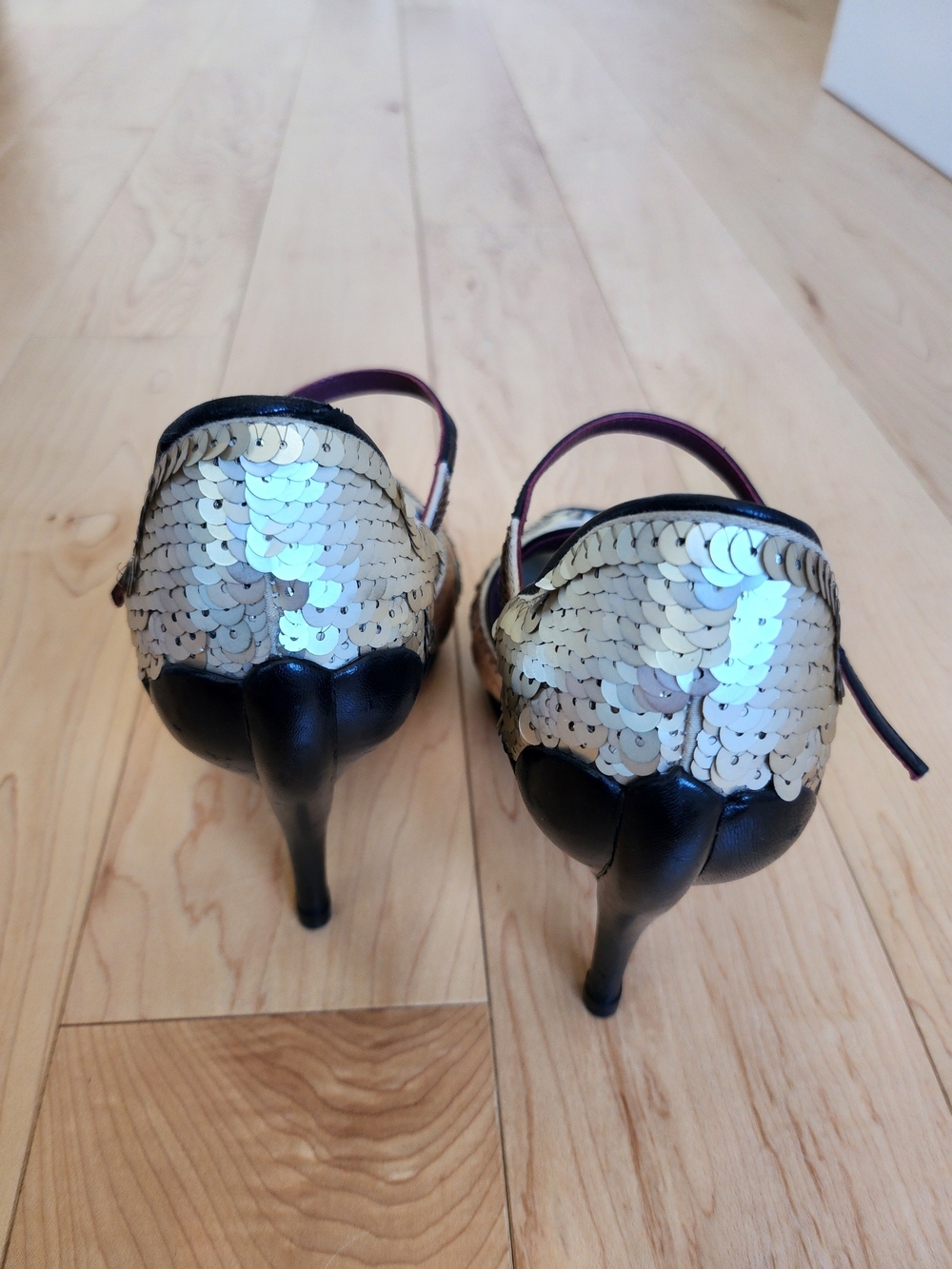Vintage 50's Vibe Miu Miu Gold & White Sequin Peep-Toe Mary Jane Stiletto EU36.5 - Picture 5 of 9
